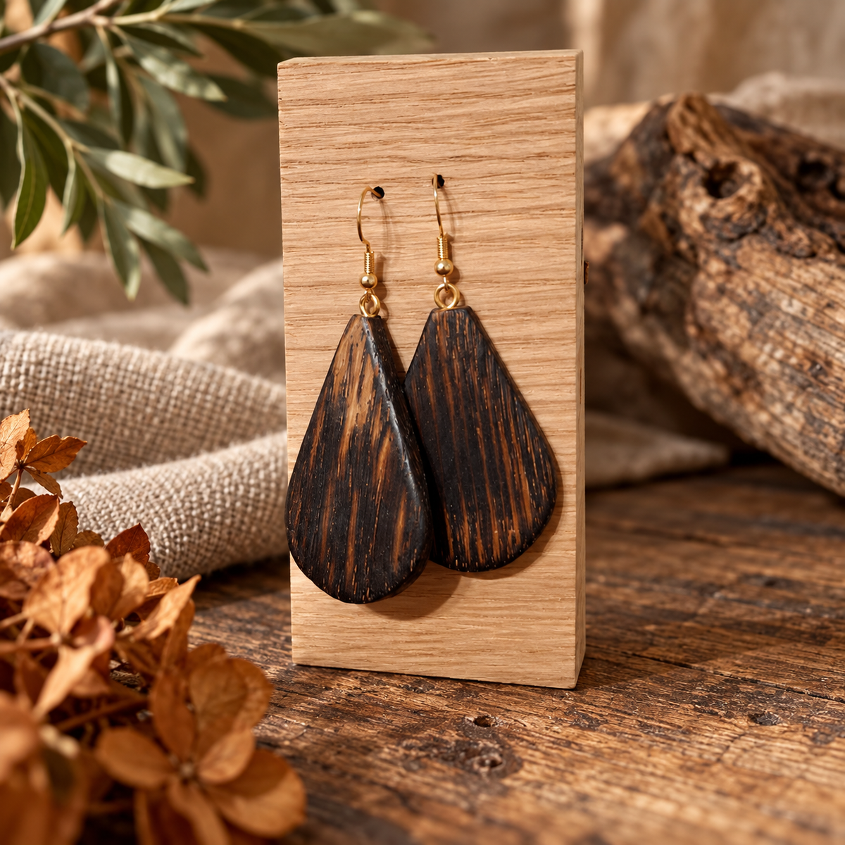 Ombre Boucles d'oreilles - En chêne fabriquées à la main