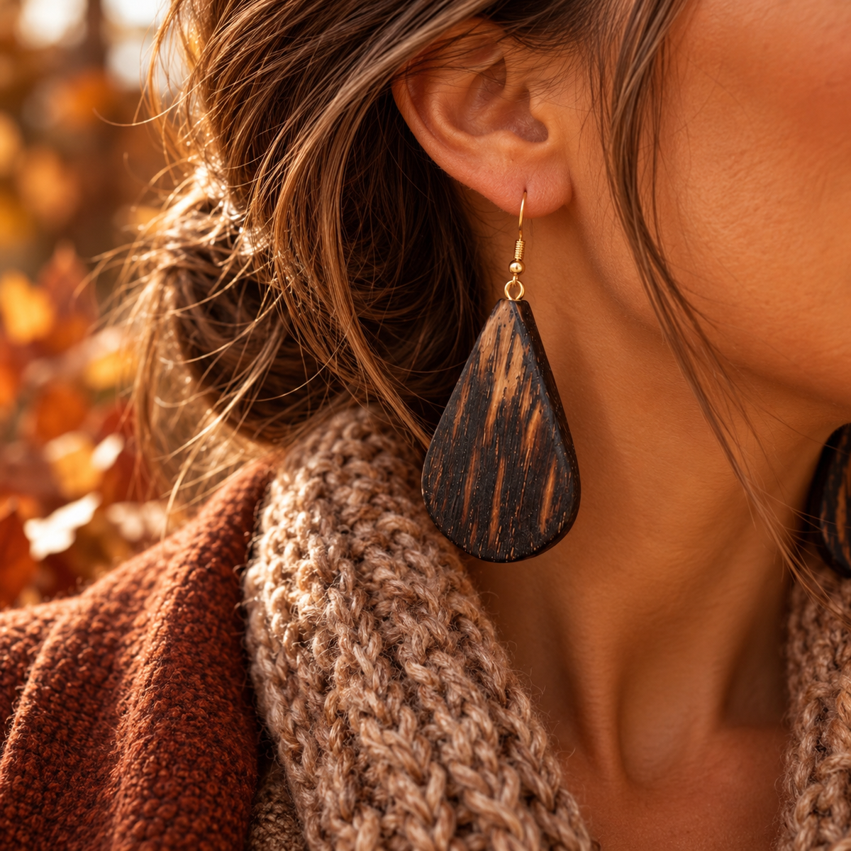 Ombre Boucles d'oreilles - En chêne fabriquées à la main
