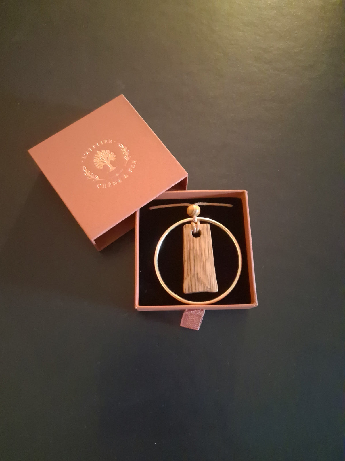 Essence necklace - Oak & Brass Pendant 